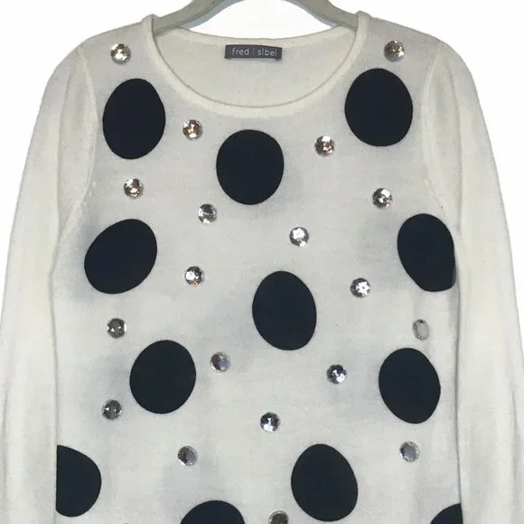 Fun Party Sweater with Big Dots and Rhinestones NWOT - Picture 2 of 4